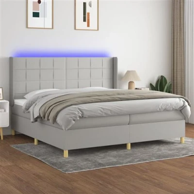 Afbeelding van vidaXL Boxspring met matras en LED stof lichtgrijs 200x200 cm