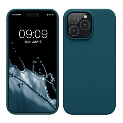 Afbeelding van kwmobile telefoonhoesje geschikt voor Apple iPhone 14 Pro Max Hoesje met siliconen coating Smartphone case in mat petrol