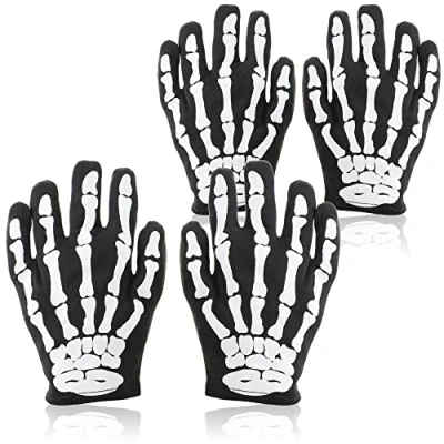 Afbeelding van COM FOUR® 2 paar zwarte skelethandschoenen voor kinderen, griezelige bothandschoenen, eenheidsmaat, carnaval, Halloween, cosplay, skelethanden, themafeesten (2 koppels kinderen 01)