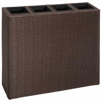Afbeelding van Plantenbak verhoogd met 4 potten poly rattan bruin