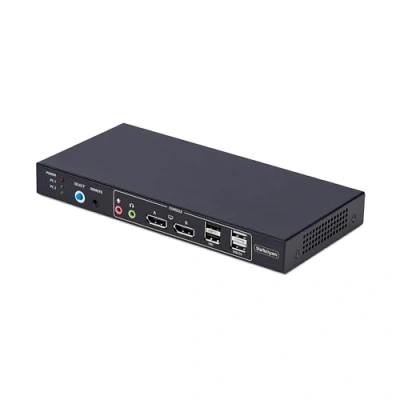 Image de StarTech.com 2 Port Dual Monitor DP KVM Switch w/Video Matrix, 4K 60Hz Commutateur écran clavier souris/audio/USB x / audio USB 1 utilisateur local de bureau Conformité TAA