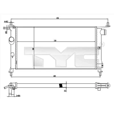 Afbeelding van TYC 725 0020 Radiateur voor voertuigen zonder airco 530 288 23 Handgeschakeld Koelribben mechanisch gelast OPEL: Corsa B Hatchback