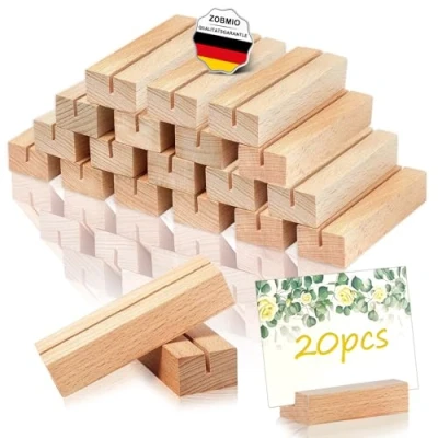 Afbeelding van ZOBMIO Set van 20 houten multifunctionele kaarthouders hout, handgemaakt, natuurlijk grenenhout, voor banketten en feesten