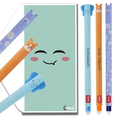 Afbeelding van Tinte Ink Legami Lot de 3 stylos effaçables avec jolie enveloppe (Corgi, éléphant, hippopotame)