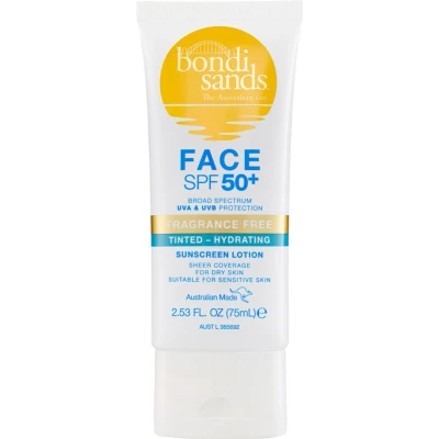 Afbeelding van Bondi Sands SPF 50+ Fragrance FREE FACE Hydrating Tinted Lotion TUBE 75ML Zonnebrandcrème, Maat: 75 ml,