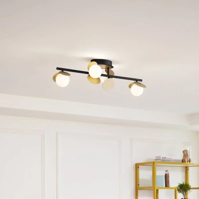 Afbeelding van Lucande LED plafondlamp met dimmer 4lichts Ijzer, glas H: 21.5 cm zwart, goud, wit Inclusief lichtbronnen