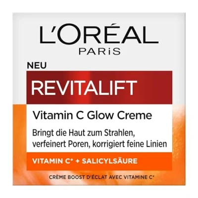 Image de L&#039;Oréal Paris Crème Glow pour femme : une peau éclatante, des pores affinés et rides atténuées avec vitamine C acide salicylique Revitalift Clinical, 1 x 50 ml