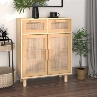 Image de vidaXL Buffet Marron 60x30x75 cm Bois de pin massif et rotin naturel345638