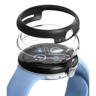 Afbeelding van Ringke Set van 2 telefoonhoesjes compatibel met Google Pixel Watch (2023), slank frame hoogwaardig hard polycarbonaat voor 41 mm, transparant en mat zwart
