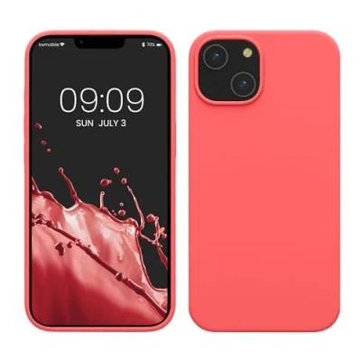 Afbeelding van kwmobile telefoonhoesje geschikt voor Apple iPhone 14 Hoesje met siliconen coating Smartphone case in neon koraal