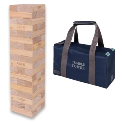 Afbeelding van Ubergames Enorme bewegende toren tot 120 cm + XXL Jumbo Hi Tower in tas 1,2 m (max. het spel Torenspel van massief grenenhout extra luxe blokken en (tot cm)