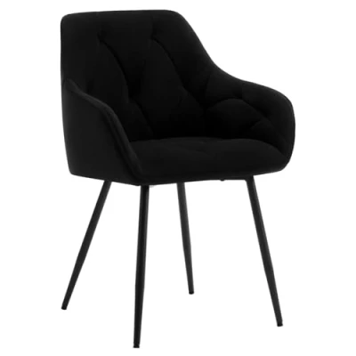 Afbeelding van WOLTU EZS02sz 1 Eetkamerstoel, gestoffeerde keukenstoel met rugleuning, armleuningen, metalen poten, ergonomische stoel voor woonkamer, kantoor, kaptafel, fluweel, zwart