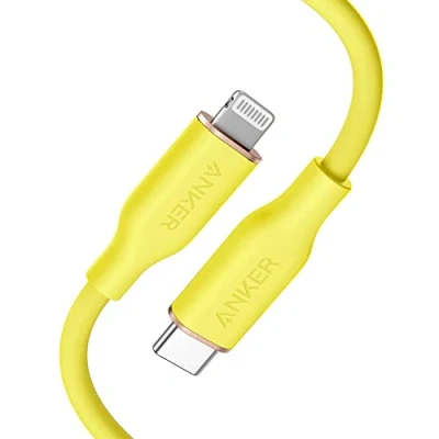 Afbeelding van Anker Powerline III Flow Lightning kabel, USB C, 90 cm, C naar compatibel met iPhone 14/13/12/11, AirPods Pro, MFi gecertificeerd, silicagel (zonnegeel)