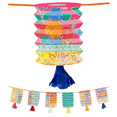 Afbeelding van Talking Tables Lantaarnslinger van papier, 3 m, boho feestdecoraties in levendige kleuren voor verjaardag, Fiesta, Chinees feest, zomertuin, beige, eenheidsmaat