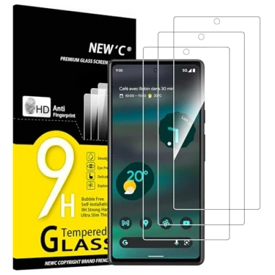 Afbeelding van NEW&#039;C Displaybeschermfolie van gehard glas voor Google Pixel 6a (6.1), krasbestendig, zonder luchtbellen, extreem robuust (0,33 mm HD ultra transparant), hardheid 9H, 3 stuks