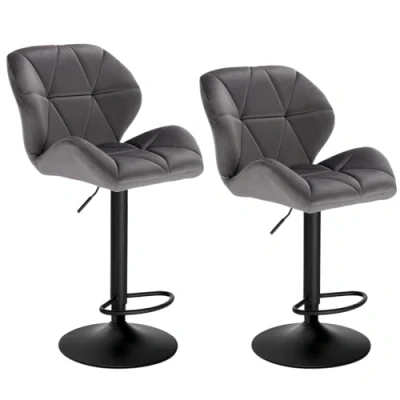Afbeelding van WOLTU Barkrukken Donkergroen Set van 2 in Fluweel En metaal,360Draaistoel Verstelbare Barstoelen met Rugleuning Voetensteun,BH139dgn