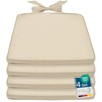 Afbeelding van Beautissu Pia Set van 4 Stoelkussen Buiten 45x40 cm Creme Zitkussen met Lint