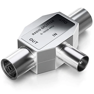 Afbeelding van deleyCON Verdeling Antenne T Koppeling Dispenser Twee Apparaten voor Radio Adapter Coaxiale 2x Socket Zilver