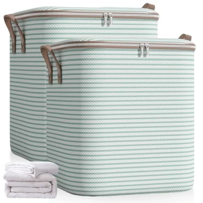 Afbeelding van Opbergzakken, 180 liter, grote opbergdoos met deksel voor kleding en dekbedden, opbergzakken ritssluiting, opvouwbaar, 70 x 50 cm, 2 stuks