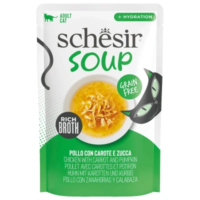 Afbeelding van Schesir Soup Kattenvoer Kip Wortel Pompoen 40 g