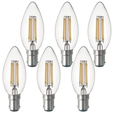 Afbeelding van SD LUX Set van 6 B15 led bajonet vintage gloeidraad, C35, flikkervrij, Edison schroef, 4 W (40 equivalent), 420 lm, warm wit, 2700 K, niet dimbaar.