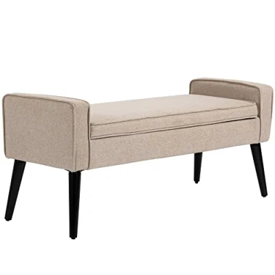 Afbeelding van HOMCOM Zitbank 2 in 1 linnenlook kist met taps toelopende houten poten, entreebank, 120 x 45 54 cm, beige