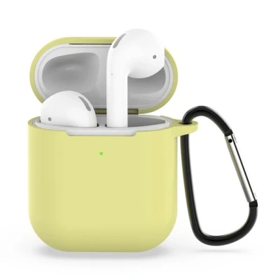 Afbeelding van AirPods siliconen hoesje voor 1/2 Geel + handige clip