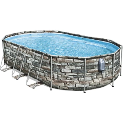 Afbeelding van Bestway Power Steel Swim Vista Opzetzwembad inclusief filterpomp en accessoires 610x366x122 cm Steenprint Ovaal
