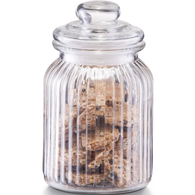 Afbeelding van Zeller Voorraadpot 900 ml glas rond strepen 11x18,5 cm bewaarpot