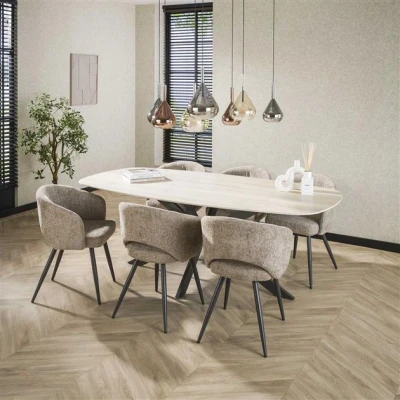 Afbeelding van Hoyz Collection Eetkamertafel 180 Deens Ovaal Romano Travertin 3D Keramiek