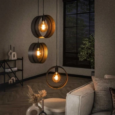 Afbeelding van Hoyz Collection Hanglamp 3L Ring Geperforeerd Charcoal