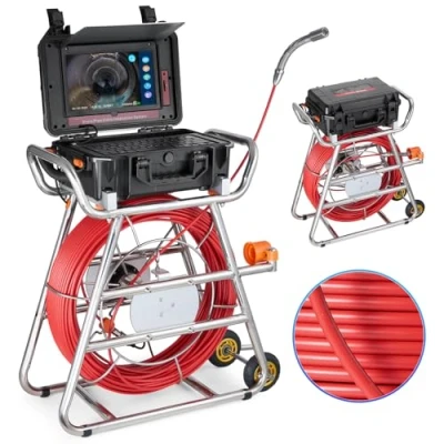 Afbeelding van VEVOR 100 m kanaalinspectiecamera met 10,1 inch touchscreen, zender en afstandsmeter, IP67, 12 leds, 32 GB kaart, kanaalbuis endoscoop,