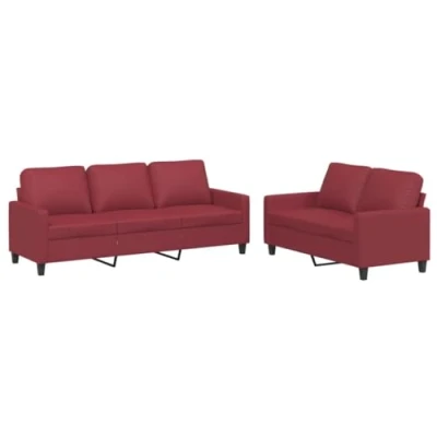 Afbeelding van vidaXL 2 delige Loungeset met kussens kunstleer wijnrood