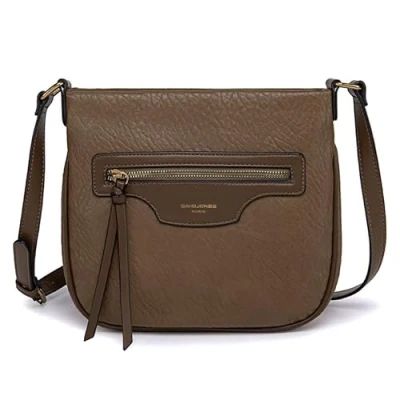 Afbeelding van David Jones Schoudertas voor dames met ritssluiting handtas gedragen op de schouder van PU leer meerdere vakken messenger draagtas zakken elegant, praktisch klassiek, bruin