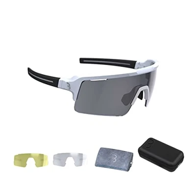 Afbeelding van BBB Cycling Unisex volwassenen fiets sportbril modern groot glas Grilamid MTB straat grind dames en heren wit fuse BSG 65 mat Eén maat