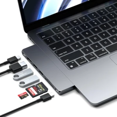 Image de Adaptateur Slim Hub USB C Pro 7 en 2 pour Apple MacBook Air Fin 2018/Fin 2020/Mi 2019/Mi 2022/MacBook Satechi ST HUCPHSM Gris Anthracite