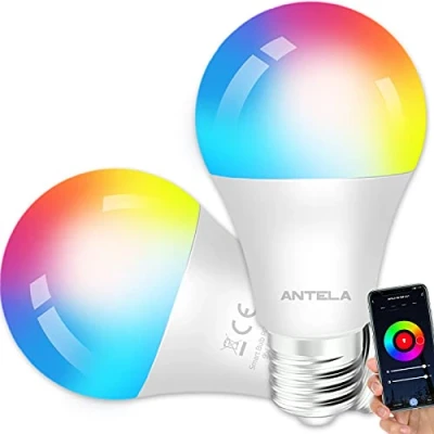 Afbeelding van ANTELA Smart dimbare LED lamp E27 9W 806 lm WiFi Ledlamp RGB+2700 6500K, 15000 branduren mee, 2 pack