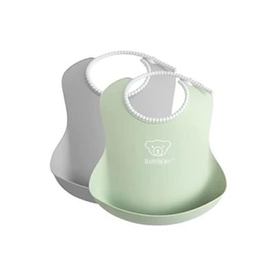 Afbeelding van BabyBjörn Slabbetje 2 stuks Grijs Pastelgroen