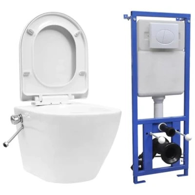 Image de vidaXL Toilette murale sans rebord et réservoir caché Céramique Blanc3055348