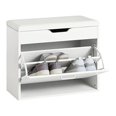 Afbeelding van SoBuy FSR95 W Schoenenbank, schoenenkast, entreemeubel, 1 wc bril met inklapbare zitting, gevoerd kussen, 60 x 30 50 cm
