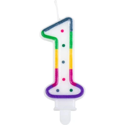 Afbeelding van Kaars 1 jaar Regenboog Stip 8cm