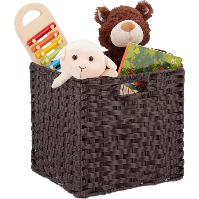 Afbeelding van Relaxdays opbergmand rechthoek 31 x 32 30 cm opvouwbaar gevlochten mand kunststof bruin