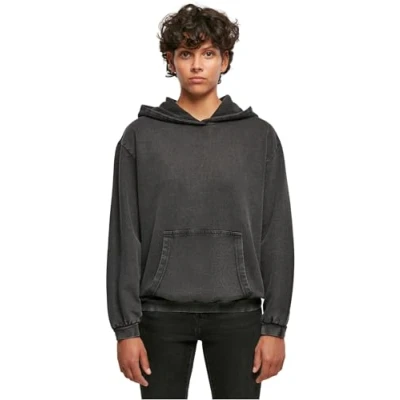 Afbeelding van Build Your Brand Dames Acid Washed Oversized Hoody Sweatshirt met capuchon, zwart.