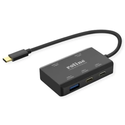 Afbeelding van ROLINE USB 3.2 Gen 2 Hub, 4 voudig (2x A + 2x C), PD, type C aansluitkabel