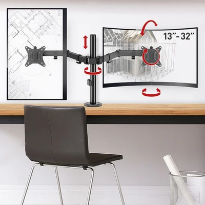 Afbeelding van Barkan Monitor Arm Monitorstandaard voor 2 schermen van 13&quot;/ 32&quot; Flat &amp; Curved Monitoren Zwart