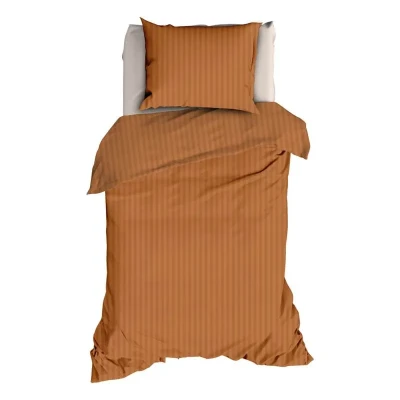 Afbeelding van Satin d&#039;Or Satijnstreep Dekbedovertrek Eenpersoons 140x200/220 cm Spiced Terra