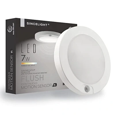 Afbeelding van SINCELIGHT Led plafondlamp (Φ6&#039;/146 mm) met PIR bewegingssensor, 7 W, automatisch in en uitschakelen, koud wit 6000 K, opbouwmontage voor plafond, kast, onder kast