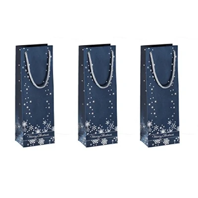 Afbeelding van Geschenkzak Silver Snowflakes, in flesformaat, met draagkoorden, 3 stuks