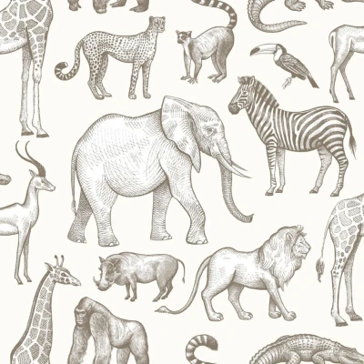 Afbeelding van ESTAhome behang jungle dieren gebroken wit 139510 53 cm x 10,05 m