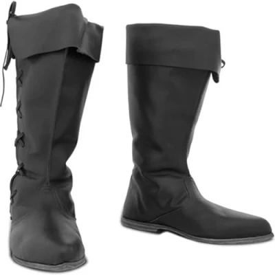 Afbeelding van DJFOG Middeleeuwse ridderlaarzen voor heren, vintage, cowboylaarzen, kunstleer, Halloween kostuumaccessoires, cosplay accessoires, zwart.